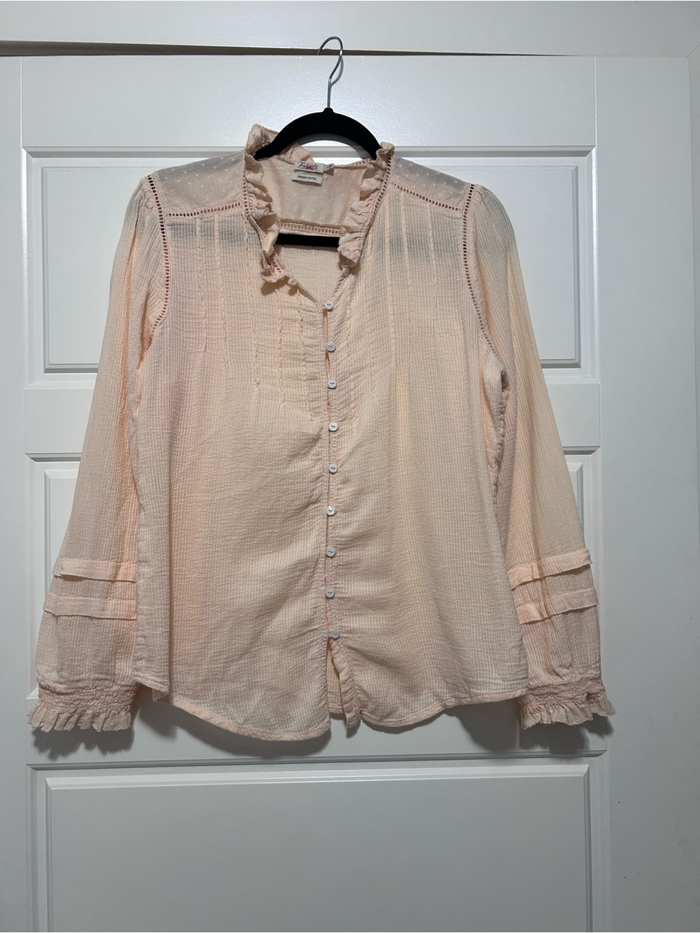 Faherty Peach Ruffled Collar Button-Down Blouse